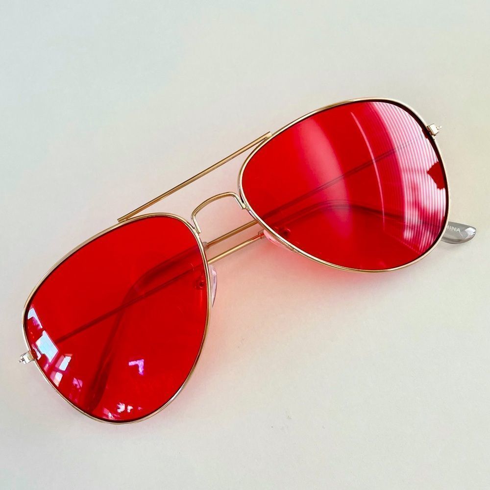 Women’s Orange Tinted Lens Gold Wire Frame Classic Aviators CE UV 400 NWT